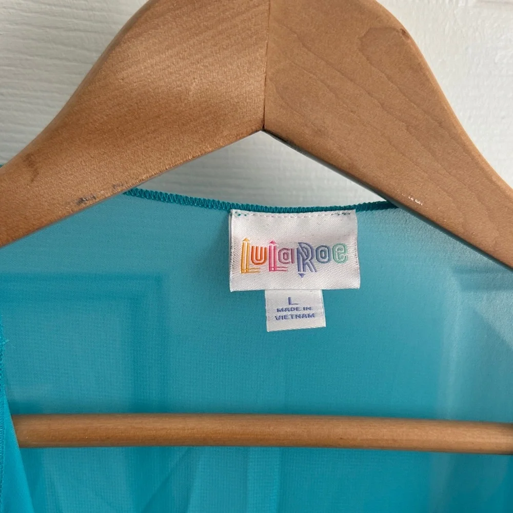 LuLaRoe Teal and Yellow Fringe Kimono - Picture 3 of 7